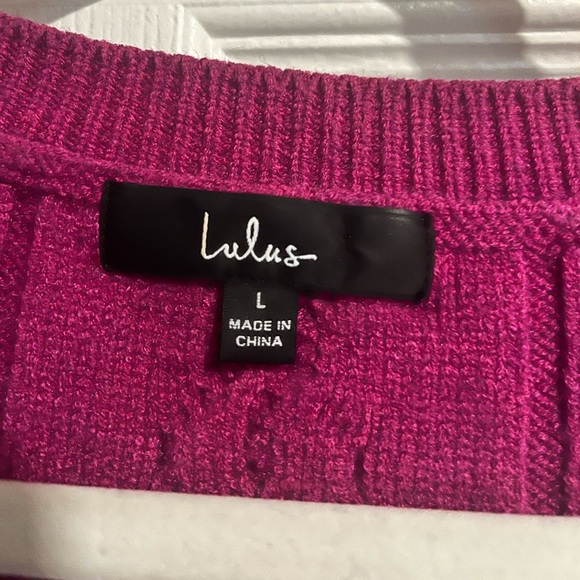 Lulu’s Magenta Cable Knit Cropped Sweater Top - Picture 4 of 7